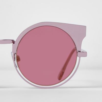Pink metallic half frame sunglasses